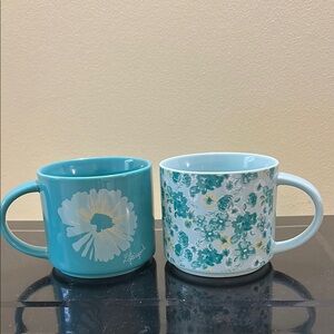 Life is Good Floral Blue and White Mugs